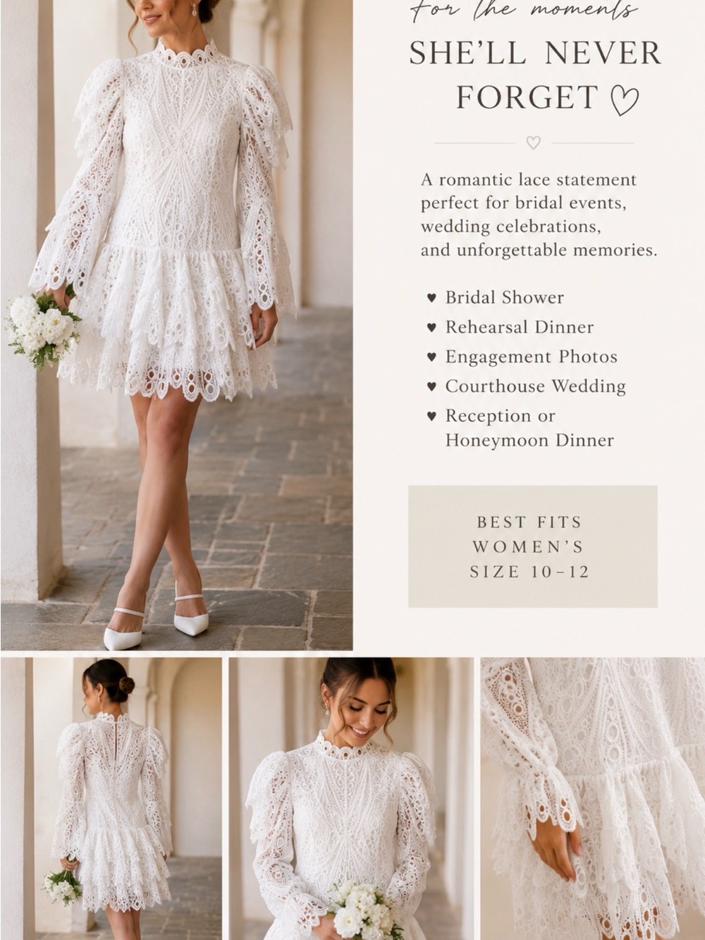 Romantic White Lace Tiered Mini Dress - Bridal & Occasion